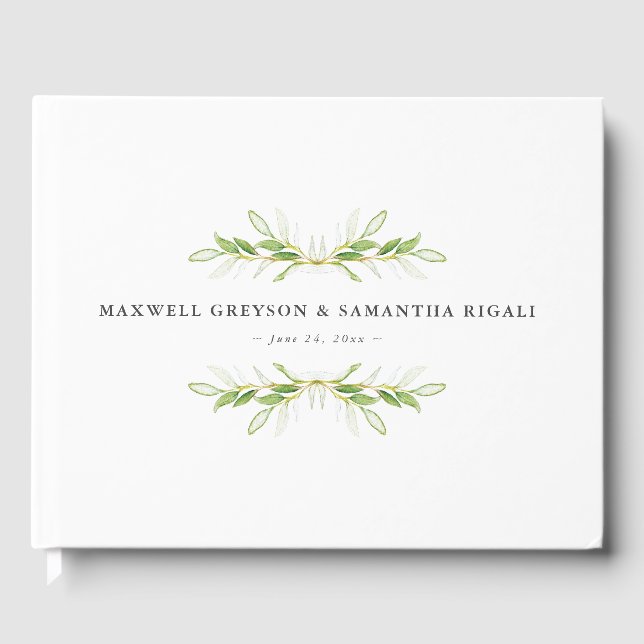 Wedding Guest Book Watercolor Botanical Greenery (Front)