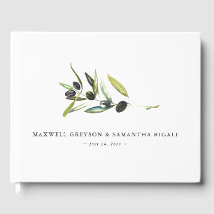 Wedding Guest Book Watercolor Botanical Olive