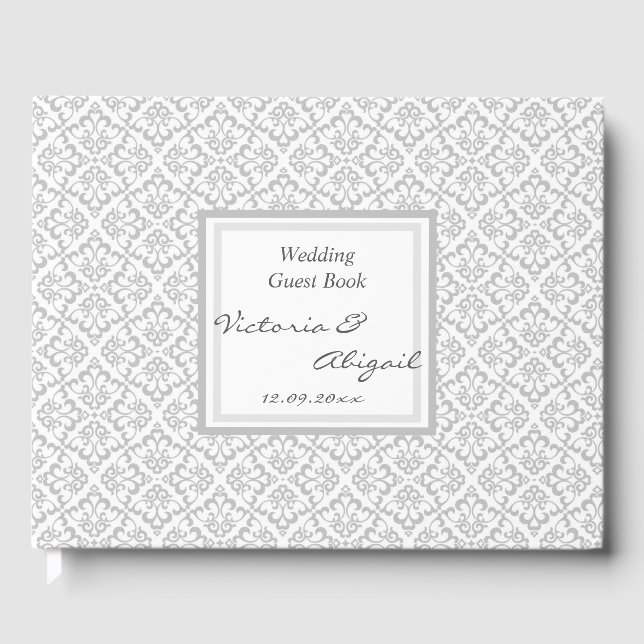 Wedding Guest Book - White & Grey Design 3 (Front)