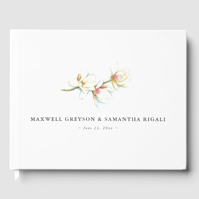 Wedding Guest Book White Magnolia Flowers (Front)