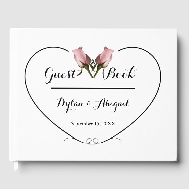 Wedding Guest Book with 2 Pink Roses and Heart (Front)