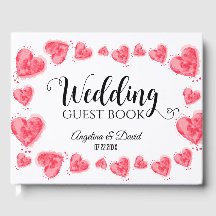 Wedding Guest Book with hearts, white and red