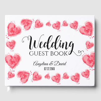 Wedding Guest Book with hearts, white and red