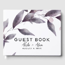 Wedding Guest Book With Purple Watercolor Leaves