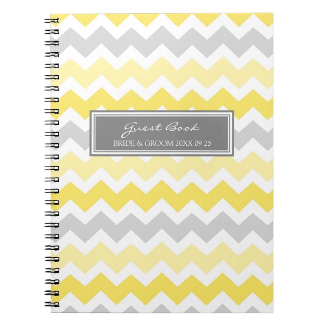 Wedding Guest Book Yellow Grey Chevron Notebook (Front)