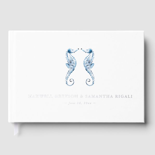 Wedding Guest Books Watercolor Seahorses (Front)