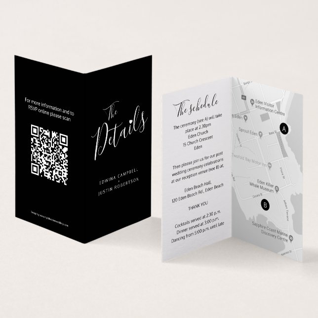 Wedding guest details schedule map QR code black (Inside and Outside)