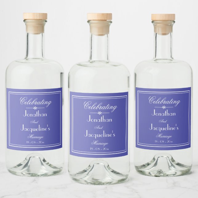Wedding Guest Gift Script Elegant Beautiful Blue Liquor Bottle Label (Bottles)