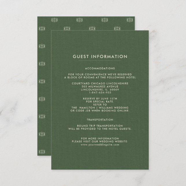 Wedding Guest Information Cards | Green Pattern (Front/Back)