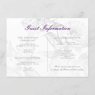 Wedding Guest Information Floral Silver Purple Enclosure Card