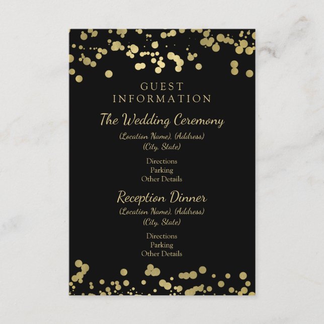 Wedding Guest Information Gold Foil Confetti Enclosure Card (Front)