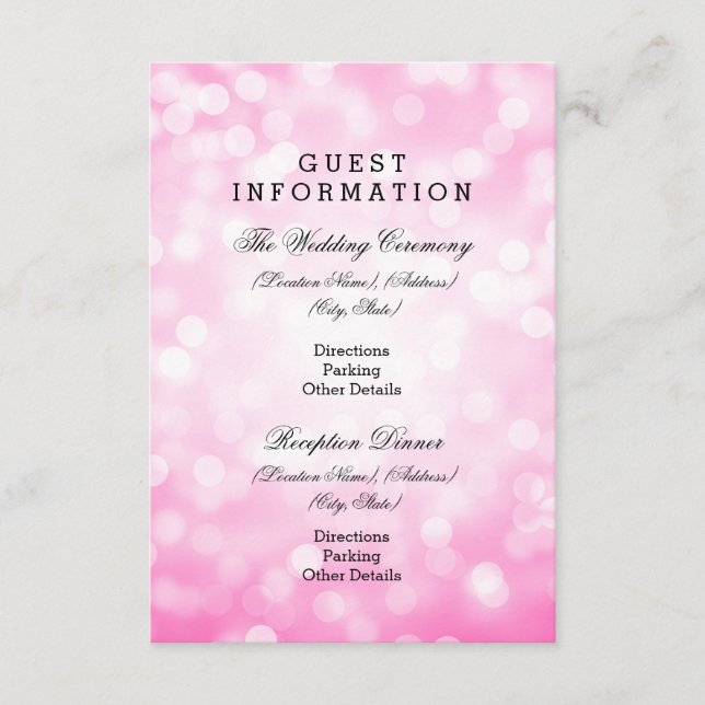 Wedding Guest Information Pink Glitter Lights Enclosure Card (Front)