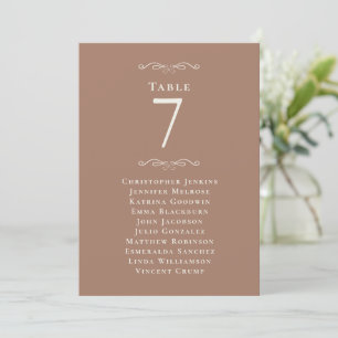 Wedding Guest List Table Number Mocha Brown Card