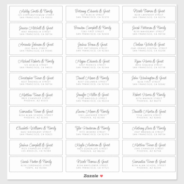 Wedding Guest Names Address Chic Modern Simple (Sheet)