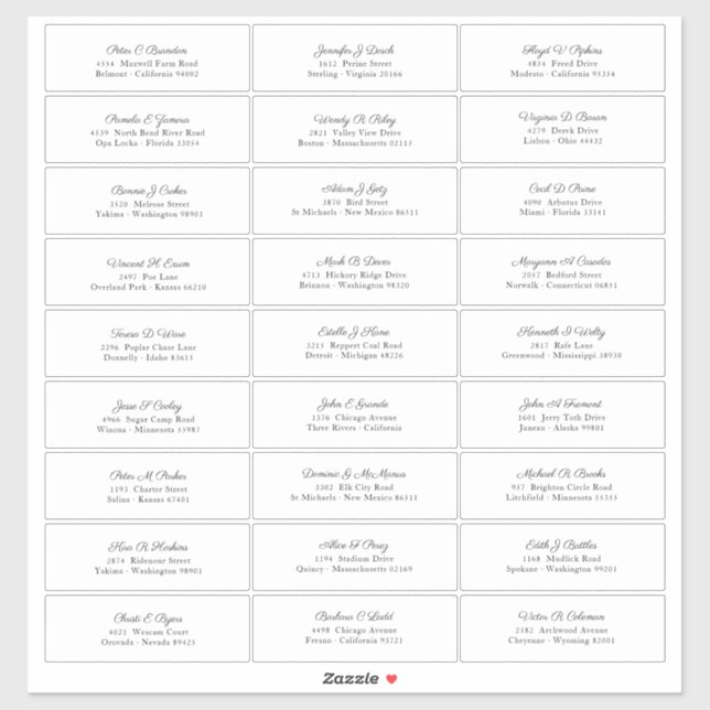 Wedding Guest Names Address Elegant Black Script  (Sheet)