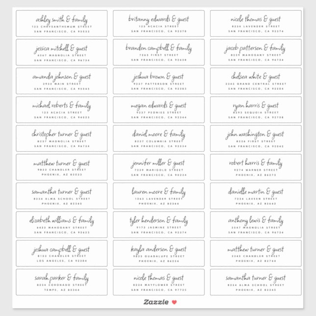 Wedding Guest Names &  Address Modern Chic Fun (Sheet)
