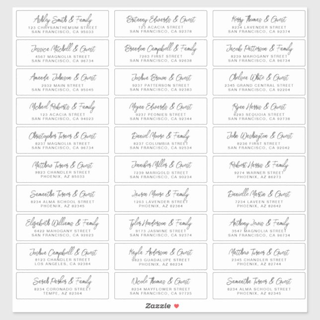 Wedding Guest Names Address Modern Simple Chic (Sheet)