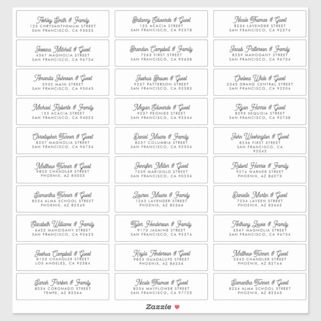 Wedding Guest Names Address Modern Simple Chic (Sheet)