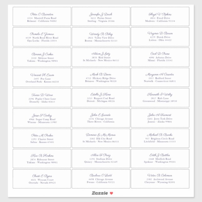 Wedding Guest Names Address Navy Blue Script (Sheet)