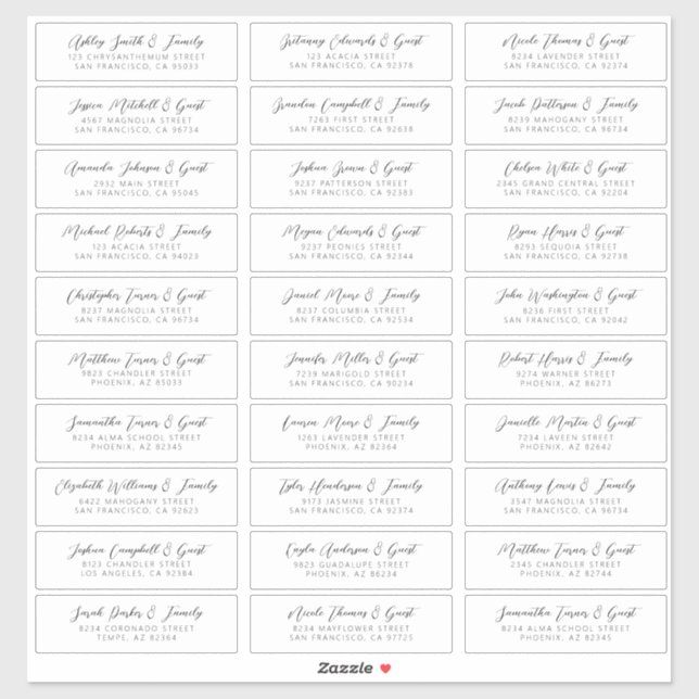 Wedding Guest Names Address Simple Chic Modern (Sheet)