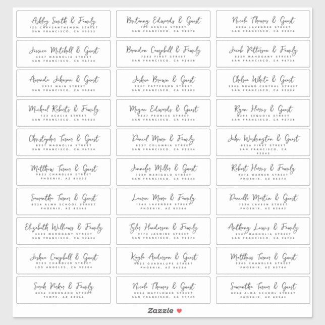 Wedding Guest Names &  Address Simple Modern Chic (Sheet)