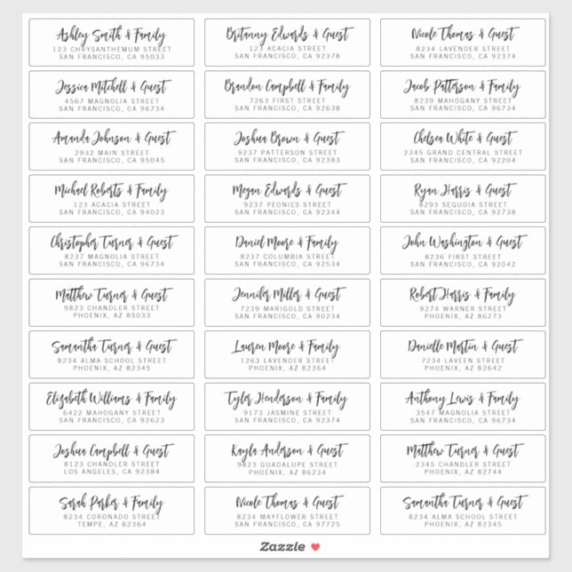 Wedding Guest Names Address Simple Modern Chic (Sheet)