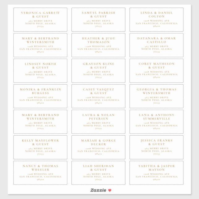 Wedding Guest Pre-addressed Labels Boho Gold J102 (Sheet)