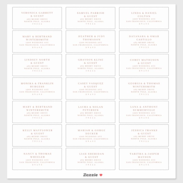 Wedding Guest Pre-addressed Labels Rose Gold A200 (Sheet)