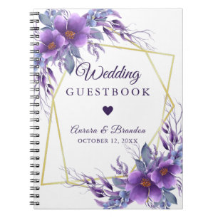 Wedding Guest Purple Floral Gold Geometric Frame  Notebook