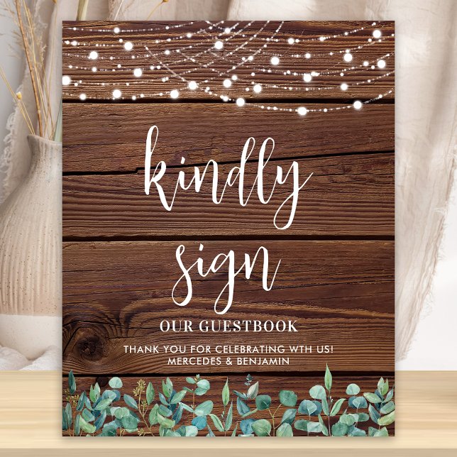 Wedding Guest Rustic Wood Greenery String Lights  Poster (Creator Uploaded)