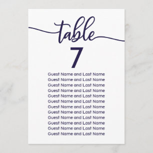 Wedding Guest Seating Elegant Chic Navy Blue Invitation