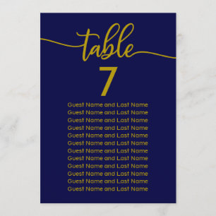 Wedding Guest Seating Elegant Gold Navy Blue Invitation