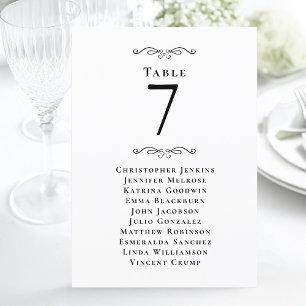 Wedding Guest Seating List Table Number Black Card