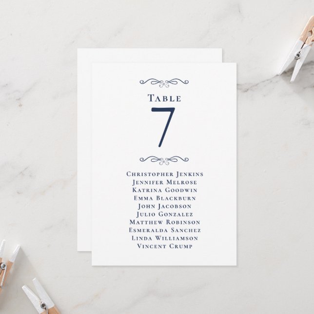 Wedding Guest Seating List Table Number Chic Blue  (Front/Back In Situ)