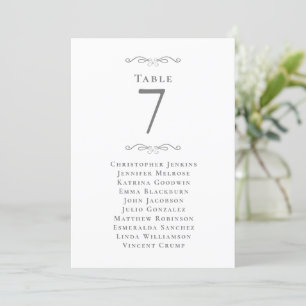 Wedding Guest Seating List Table Number Grey Card