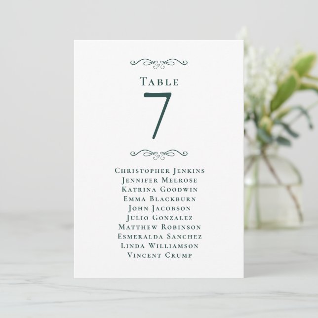 Wedding Guest Seating Table Number Emerald Green (Standing Front)