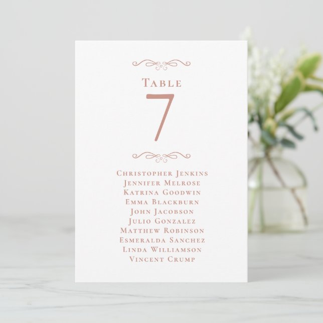 Wedding Guest Seating Table Number Rose Gold Pink (Standing Front)