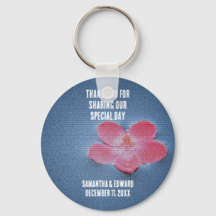 Wedding Guest Thank You Pink Flower Keepsake Key Ring