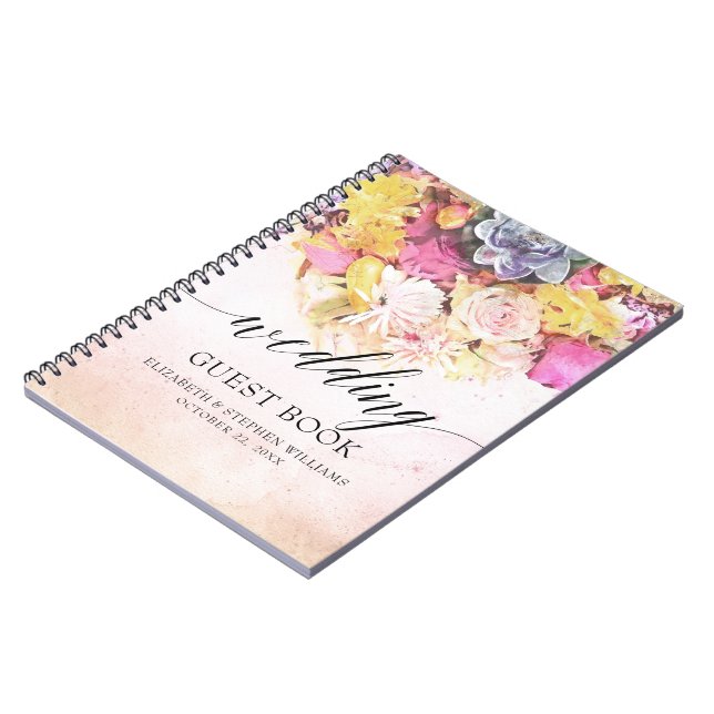 Wedding Guestbook Chic Colorful Watercolor Flowers Notebook (Left Side)