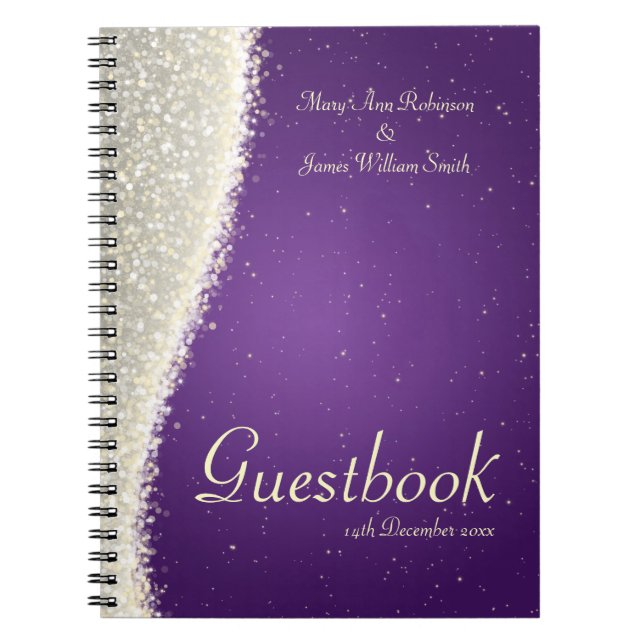 Wedding Guestbook Dazzling Sparkles Purple Notebook (Front)