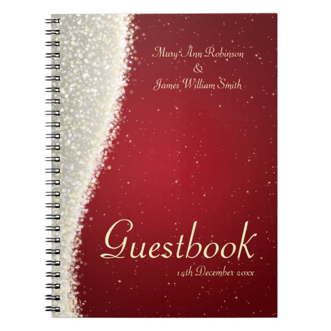 Wedding Guestbook Dazzling Sparkles Red Notebook (Front)