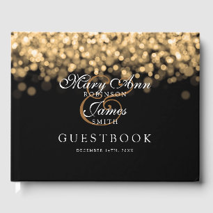 Wedding Guestbook Elegant Gold Lights