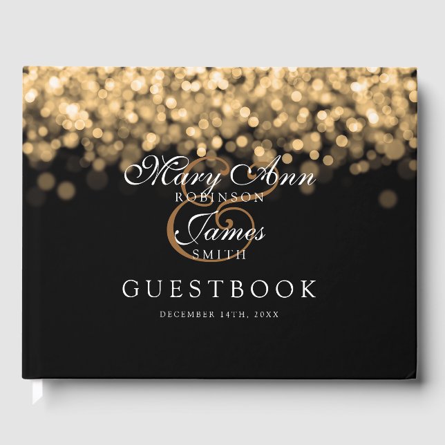 Wedding Guestbook Elegant Gold Lights (Front)