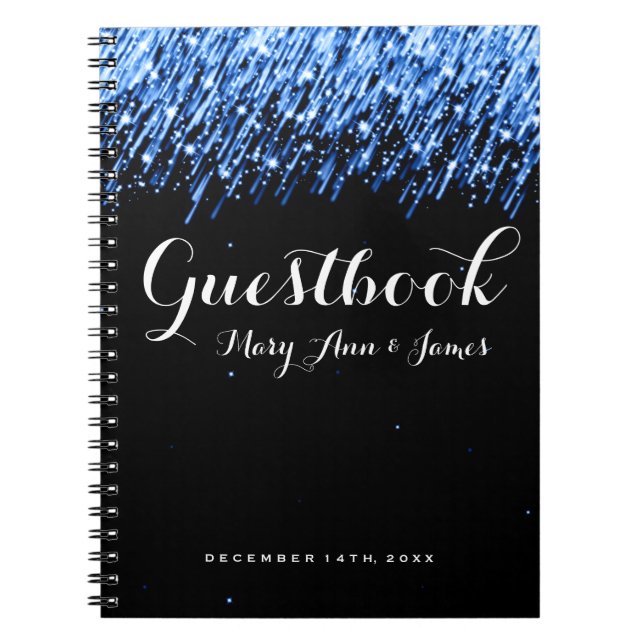 Wedding Guestbook Falling Stars "Sapphire Blue" Notebook (Front)