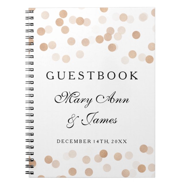 Wedding Guestbook Faux Copper Foil Glitter Lights Notebook (Front)