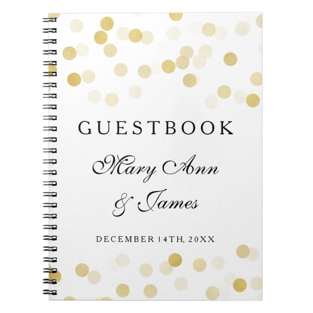 Wedding Guestbook Faux Gold Foil Glitter Lights Notebook (Front)