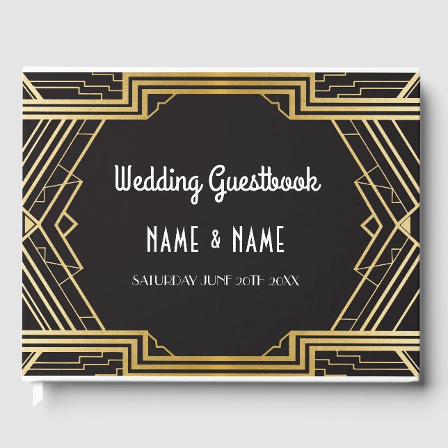 Wedding GuestBook Gatsby Art Deco 1920's Gold (Front)