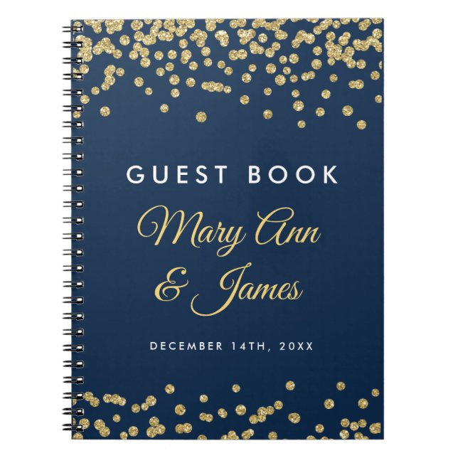 Wedding Guestbook Gold Faux Glitter Confetti Navy Notebook (Front)