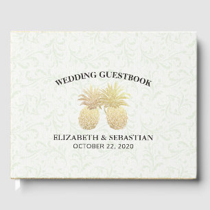 Wedding Guestbook Gold Foil Pineapple Damask Paper