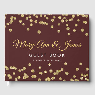 Wedding Guestbook Gold Glitter Confetti Marsala